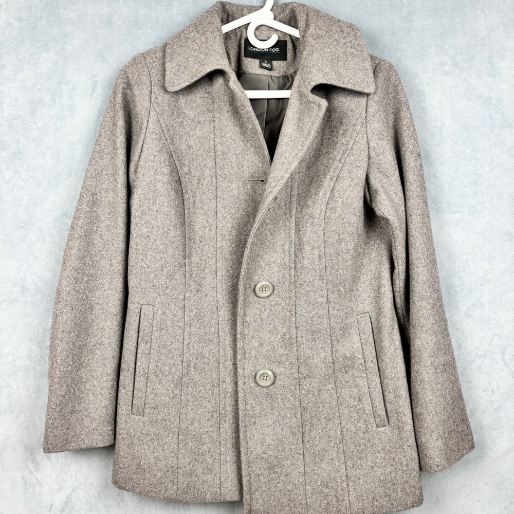 London Fog Womens Gray Wool Blend Button Front Car Coat Jacket Size S